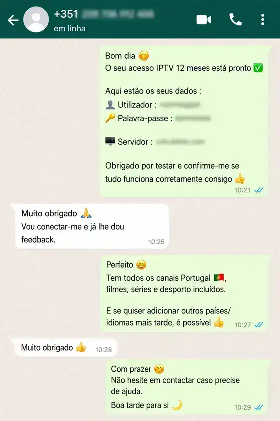 WhatsApp customer review screenshot for Euro IPTV España service 3