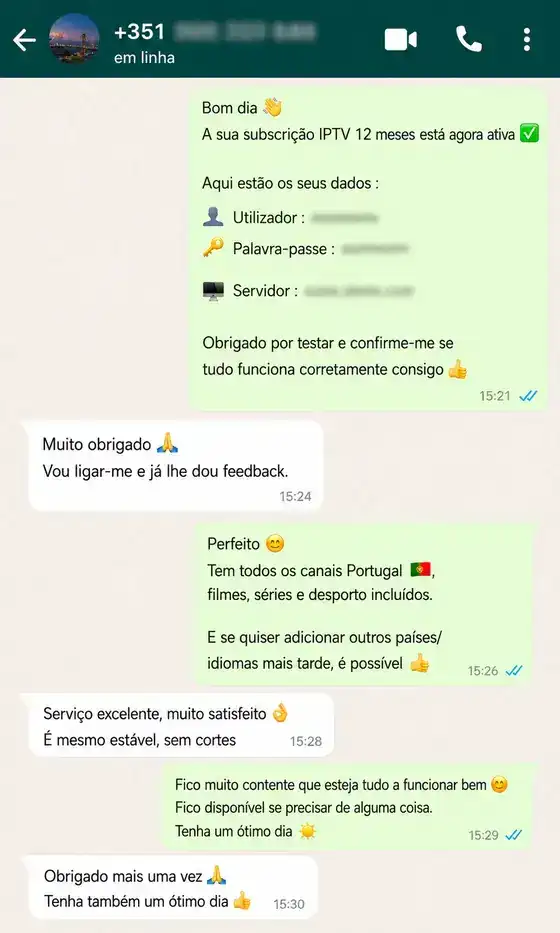 WhatsApp customer review screenshot for Euro IPTV España service 4