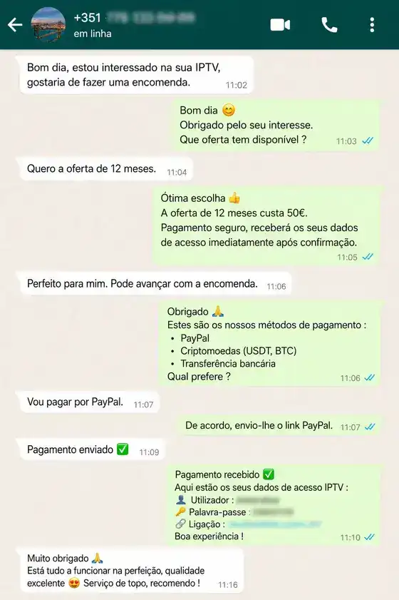 WhatsApp customer review screenshot for Euro IPTV España service 5