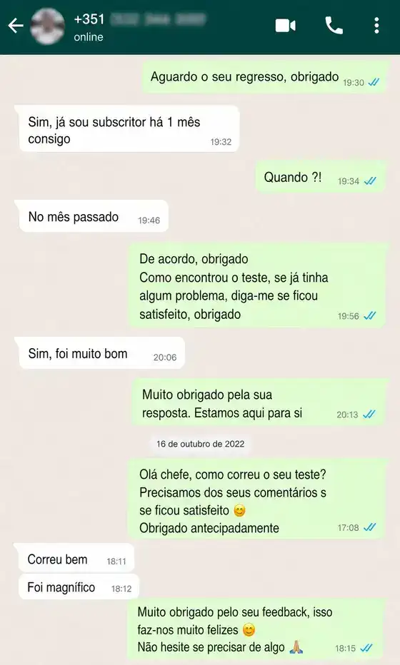 WhatsApp customer review screenshot for Euro IPTV España service 6